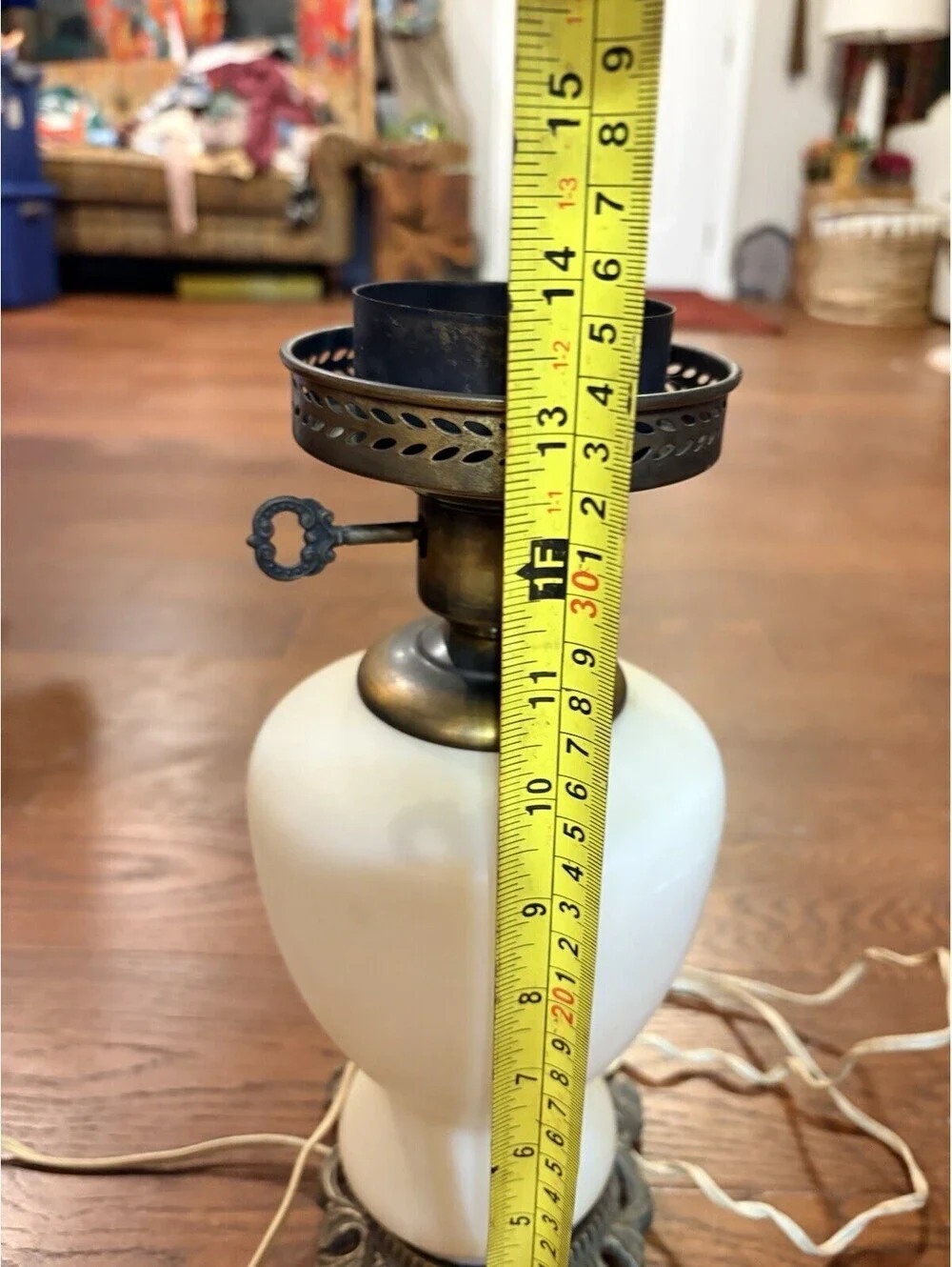 Victorian Hurricane Table Lamp Gone w/ The Wind VTG 3-Way Hand Painted Floral